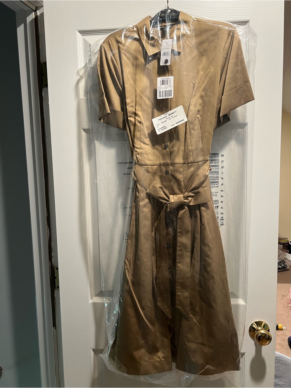 Brooks Brothers Brown Shirt Dress with Button Front, tie waist size 8 NWT
